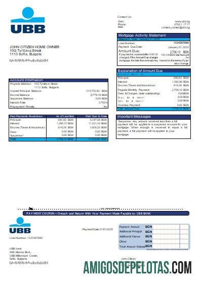 Declaração de hipoteca bancária UBB da Bulgária exemplo real